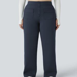 NEW HALARA SIZE 2X MIDNIGHT BLUE HIGH WAIST BUTTON POCKETS STRAIGHT LEG PANTS